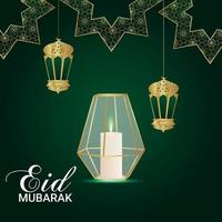 Realistic eid al fitr background with creative lantern and moon vector