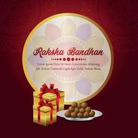Tarjeta de felicitación de celebración raksha bandhan con regalos vectoriales creativos vector