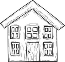 Doodle house village isolated line Hand drawn vector illustration coloring