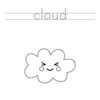 trazar letras con práctica de escritura en la nube kawaii para niños vector