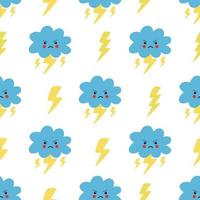 Seamless pattern with cute cartoon storm clouds and lightnings vector