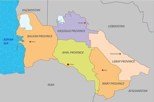 mapa de turkmenistán con estados vector