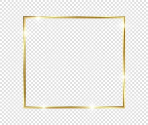 Golden luxury vintage realistic gold shiny glowing frame with shadows isolated on transparent background