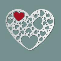 Beautiful white paper cut heart shape and red heart inside vector