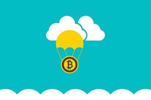 Bitcoin floating on parachute vector