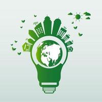 Green technology light bulb and globe vector