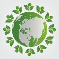 ecology concept green teamwork leaves around the globe vector