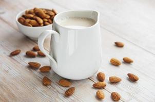 Almond milk and almonds photo