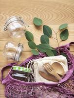 Mesh bag cotton bags and glass jars photo