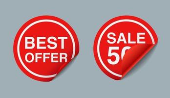 3D red sticker price tags sale, vector illustration