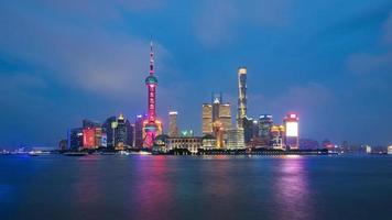 Shanghai city skyline Pudong side looking through Huangpu river on twilight time. photo