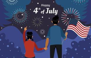 Father and Daughter Looking at the Fireworks at Night on Fourth of July vector