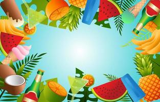 Tropical Summer Foods, Drinks, and Fruits Background Concept vector