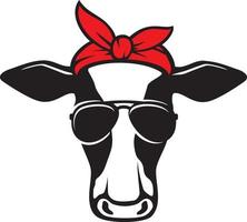 Cow head with aviator sunglasses and bandana vector