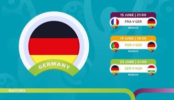 calendario de partidos de la selección de alemania en la fase final del campeonato de fútbol de 2020 vector