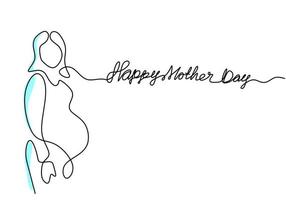 Continuous line drawing of pregnant woman. International mother's day minimalist design hand drawn line art isolated on white background. Happy Mother's Day theme. Vector illustration