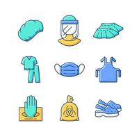 Disposable medical uniform RGB color icons set vector