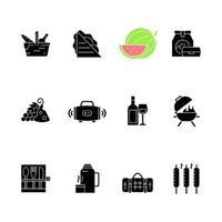 Picnic iconos de glifos negros en espacio en blanco vector