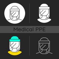 Conjunto de iconos de tema oscuro de escudo facial médico vector