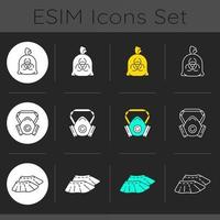 Protective medical equipment dark theme icons set vector
