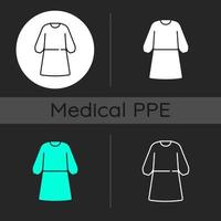 Isolation gown dark theme icons set vector