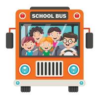niños felices y autobús escolar