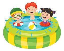 niños nadando en una piscina inflable. vector