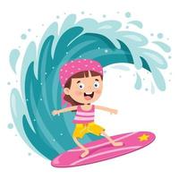 Happy Cartoon Character Surfing At Sea vector