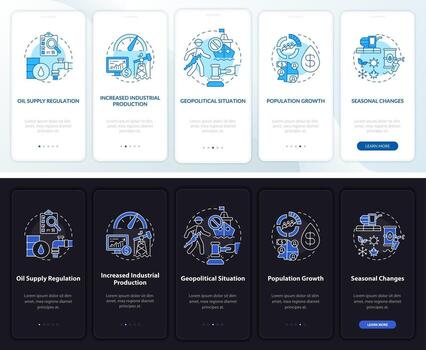 Oil value features onboarding mobile app page screen with concepts vector