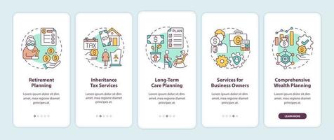 Wealth management services onboarding mobile app page screen with concepts vector