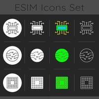 Conjunto de iconos de tema oscuro de microcircuitos vector