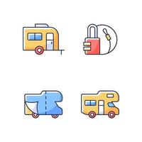 Trailer for van lifestyle RGB color icons set vector