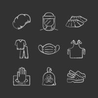 Disposable medical uniform chalk white icons set on black background vector