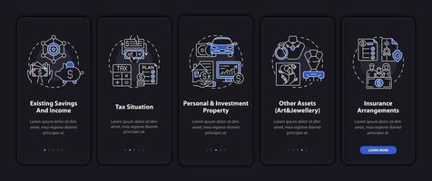 Overall wealth plan onboarding mobile app page screen with concepts vector
