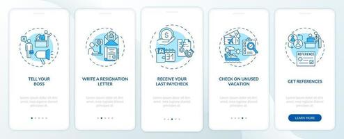 Resignation checklist onboarding mobile app page screen with concepts vector