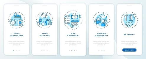 Job transition tips onboarding mobile app page screen with concepts vector