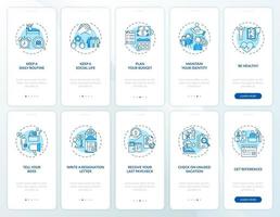 Job transition onboarding mobile app page screen set with concepts vector