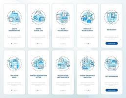 Job transition onboarding mobile app page screen set with concepts vector