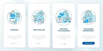 Job transition reasons onboarding mobile app page screen with concepts vector