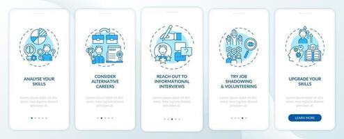 Career change steps onboarding mobile app page screen with concepts vector