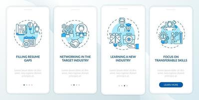 Transition job pros onboarding mobile app page screen with concepts vector