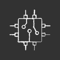 Diseño de placa de circuito tiza icono blanco sobre fondo negro vector