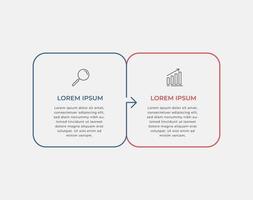 Línea de tiempo de plantilla de infografía empresarial mínima con opciones de 2 pasos e iconos de marketing vector