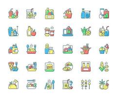 Drinks to go and takeaway food RGB color icons set vector