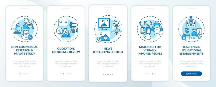 excepciones de derechos de autor incorporando la pantalla de la página de la aplicación móvil con conceptos vector