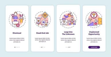 Job transition reasons onboarding mobile app page screen with concepts vector