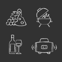 Iconos de tiza blanca para cenar al aire libre en fondo negro vector