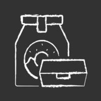 Take away food chalk white icon on black background vector