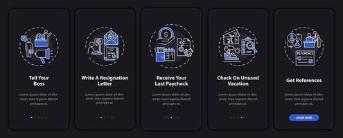 Job change checklist onboarding mobile app page screen with concepts vector