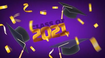 Class of 2021 Flying confetti and graduation caps vector